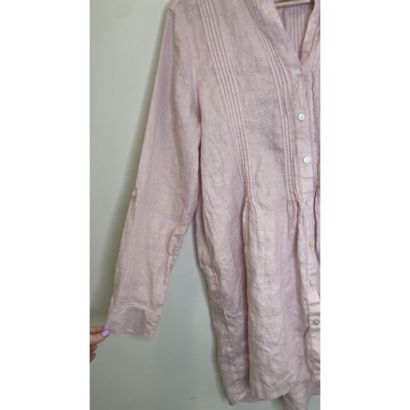 J Jill Love Linen Dress Womens M Tunic Dress Button Up Pintuck Beachy Blush Pink - Picture 4 of 8